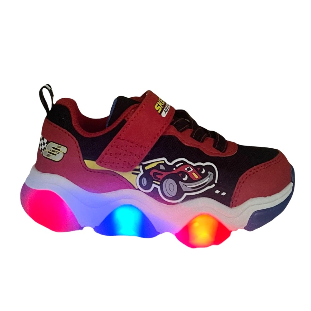 Skechers Toddler Boys Light-up Athletic Shoes Size 10 Slip-on Sneakers Black Red - Picture 3 of 12